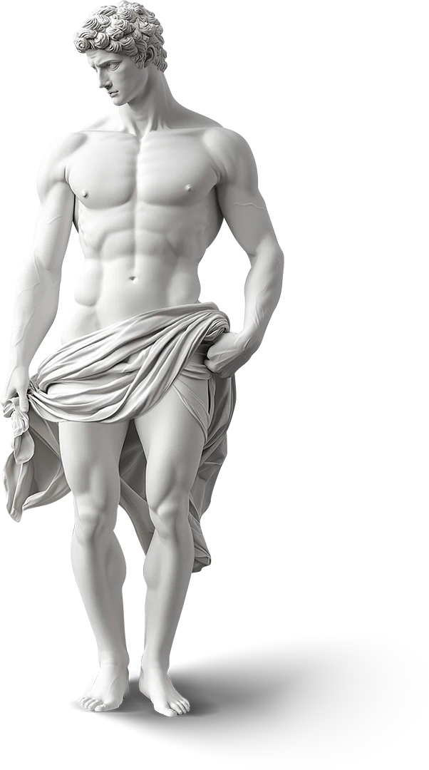 Male statue with treatment areas marked